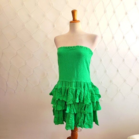 Betsey Johnson Tube Top Shirred Ruffle Mini Dress / Size XL - Picture 1 of 6